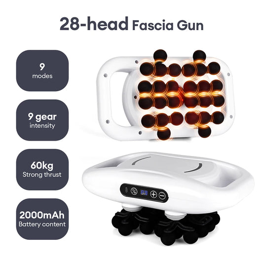 Powerpulse 8X – Deep Tissue Fascia Massage Gun with 8 Heads, 30 Speeds & Red Light Therapy